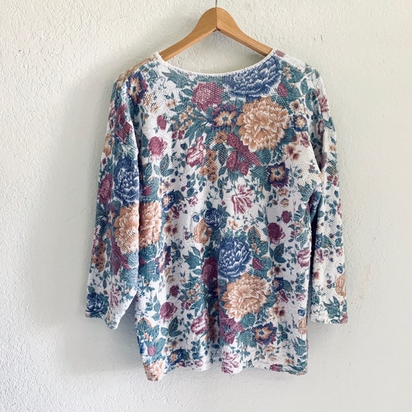 Vintage Floral Sweater Long Sleeve Pullover Top - Picture 2 of 3
